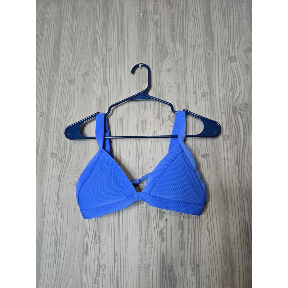 ONEONE Ribbed Triangle Bikini Top Womens L Cobalt Blue Adjustable Swim